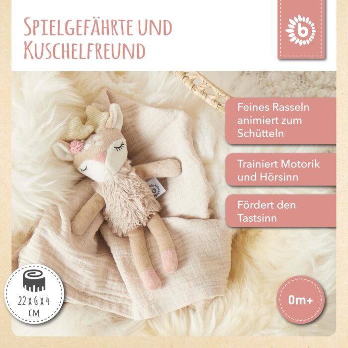 Bieco Kuscheltier Reh Ella Rassel | Baby Kuscheltier ab 0 Monate Stofftier Baby Plüschtier Reh rentier – Bild 7