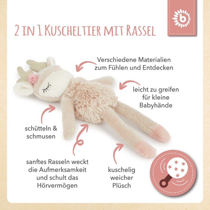 Bieco Kuscheltier Reh Ella Rassel | Baby Kuscheltier ab 0 Monate Stofftier Baby Plüschtier Reh rentier – Bild 6
